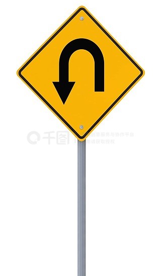 不掉头路标图标,卡通风格禁止掉头路标黄色警告标志掉头路标掉头路标