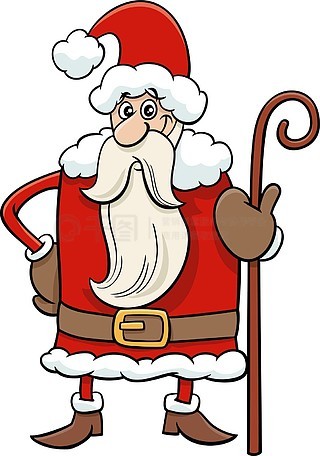 圣诞节时拄着拐杖的圣诞老人卡通人物