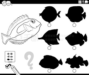 影子游戏与卡通鱼动物人物着色页