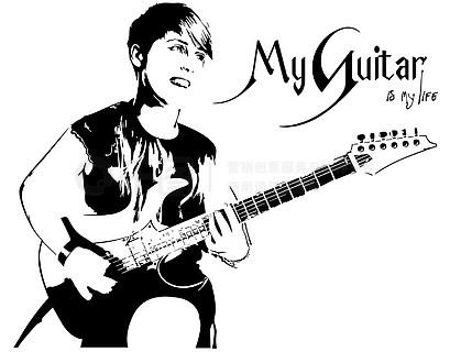 吉他手女人的黑白素描